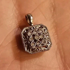 Real White Diamond Square Charm Pendant 925 Sterling Silver Sun - Picture 1 of 11