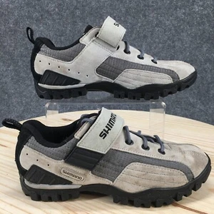 Shimano Shoes Mens 7 SPD Cycling Hook Fasteners Sneakers SH-MT40W Gray Leather - Picture 1 of 11