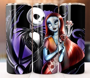 Jack Skellington and Sally Halloween Tumbler 20oz Skinny Cup Mug Lid w/ Straw - Picture 1 of 1