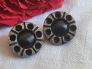 Duo boutons anciens en verre noir argenté à strasser ou tel q  1,8 cm G10T - Picture 1 of 4