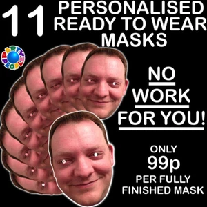 11 x PERSONALISED PHOTO FACE MASKS KITS FOR STAG & HEN NIGHT AND BIRTHDAY PARTY - Picture 1 of 1