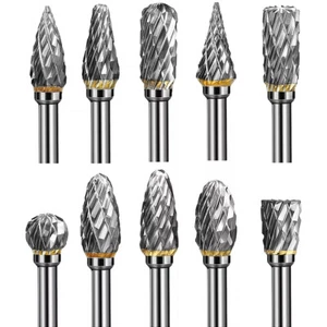 Juego de rebabas rotativas de carburo de tungsteno de 10 piezas cabezal 1/4"" vástago troquel broca amoladora EE. UU. - Imagen 1 de 14