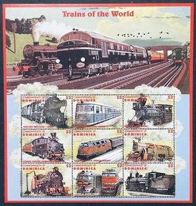 HOJA DE SELLOS DE LOCOMOTORAS DOMINICA MNH 1996 TRENES FERROCARRIL MOTOR DIÉSEL TREN - Imagen 1 de 1
