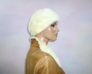 Real Mink Fur Hat for Coat Jacket Blonde Pearl Off White Cream Vison Norka S - M - Picture 1 of 1
