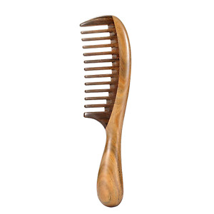 Louise Maelys Hair Comb Wooden Wide Tooth Comb for Curly Hair Detangling Sandalw