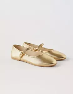 NWT Zara toddler Kid girl Gold Metallic ballet flat Strap Mary Jane Shoe 12.5 30 - Picture 1 of 15
