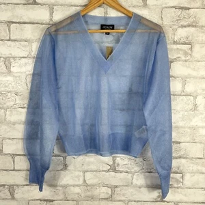 Maglione J.CREW NUOVO CON ETICHETTE collezione donna blu trasparente scollo a V SMALL BZ506 - Foto 1 di 5