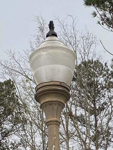 Vintage Glass Single Street Light & Tan/Fluted Pole  Antique LED, Can Deliver Cover