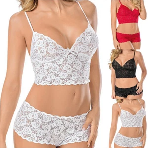 Damen-Set Aus Spitzen-Bh Und Slip Transparente Dessous Höschen Ohne Schritt ∑ ⊿ - Bild 1 von 15