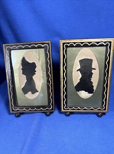 Antique Silhouette Pair Woman And Man Cut From Fabric Hand Painted Frames - Picture 1 of 21