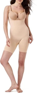 SPANX Women's Power Open-Bust Mid-Thigh Bodysuit Shapewear, Soft Nude, 2X - Picture 1 of 8