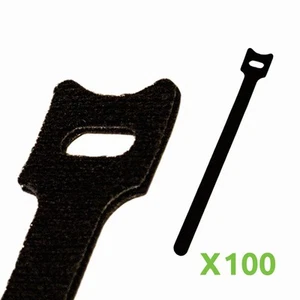 8 Zoll Haken und Öse Wiederverwendbar Gurt Kabel Schnur Kabelbinder 100er Pack Schwarz - Bild 1 von 5