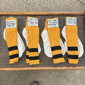 NOS Vintage Tube Socks Men's Size 9-11 Over The Calf Striped Yellow 4 Pair - Picture 1 of 21