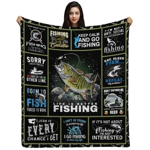 Fish Blanket - Plush Fishing Gifts for Men & Women Unique & Funny 60"x50" - Picture 1 of 6
