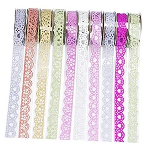 Heliltd 10 Roll Washi Tape Set Lace Pattern Glitter Bling Tape Sticker Self - Picture 1 of 8