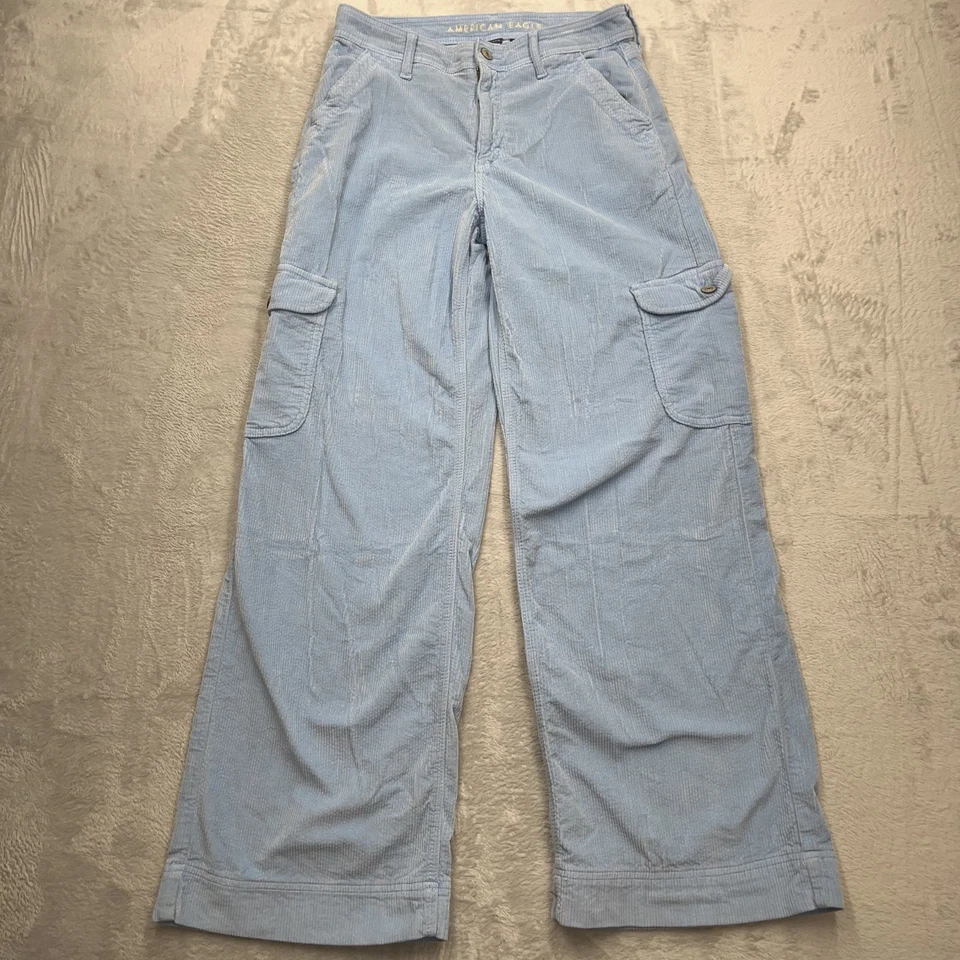 Женские вельветовые брюки American Eagle размер 6 (30x30) синие широкие штанины мешковатые - Изображение 1 из 4