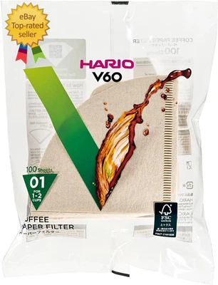 Filtro Café Papel V60 Tamaño 01 Natural 100Ct V60 Forma Cono Desechable Foto 1 de 4
