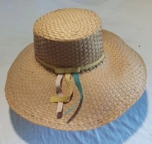 Cappello donna vintage grande in paglia nastro taglia unica - Foto 1 di 6