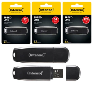 Chiavetta USB Intenso 32 64 128 256 GB chiavetta di memoria Speed Line nera USB 3.2 - Foto 1 di 7