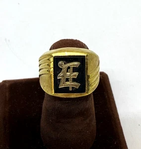 Vintage Karatclad 18kt HGE galvanisiert Herren Ring Größe 8,5 Initiale E GOLD PLATTE - Bild 1 von 8