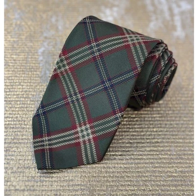 Corbata de seda a cuadros verde, granate y crema para hombre Brooks Brothers Foto 1 de 4