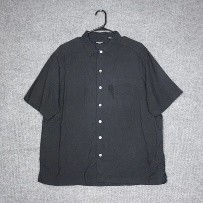 Camisa BRANDINI Para Hombres Negra 100% Seda Manga Corta Abotonada Talla L Foto 1 de 4