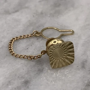 9 ct Gold Embossed Rounded Square Tie Pin 375 Yellow Gold - Picture 1 of 12