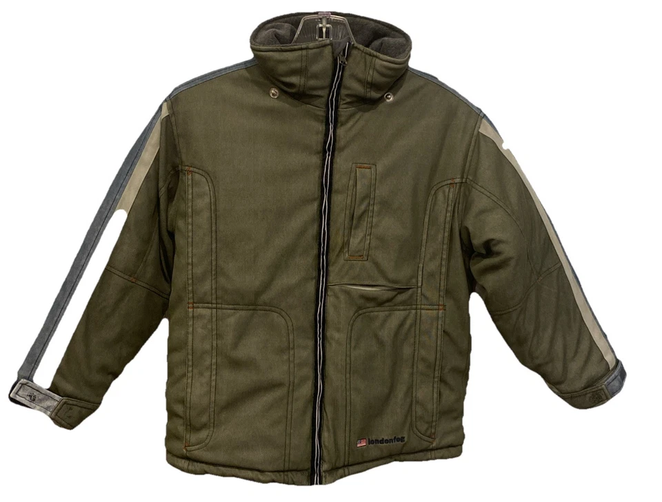 London Fog 橄榄拉链夹克男孩尺寸 L/7(缺少连帽) — 第 1/4 张图片