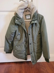 Old Navy Jacket Boys Large (10-12) Khaki Green Fur Lined Fall/ Winter - Picture 1 of 4