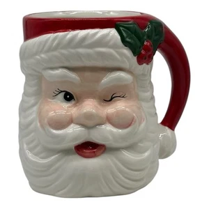 Vintage Retro Sleigh Bell Bistro Winking Santa Face JUMBO Ceramic Utensil Holder - Picture 1 of 10