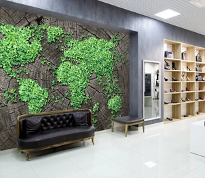 3D Leaves Map A130 Business Wallpaper Wall Mural Self-adhesive Commerce Amy - Picture 1 of 11
