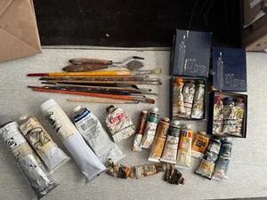 Lot of Grumbacher Windsor Newton Bellini Artist Large Oil Paint  Brushes Tools - Picture 1 of 13