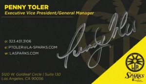 WNBA LOS ANGELES SPARKS GENERAL MANAGER PENNY TOLER SIGNED BUSINESS CARD  - Picture 1 of 1
