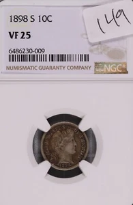 1898-S Barber Silver Dime NGC VF-25 #0-009 - Picture 1 of 2