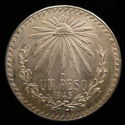 México 1945 1 Peso .720 Plata BU KM 455 (297) Foto 1 de 2