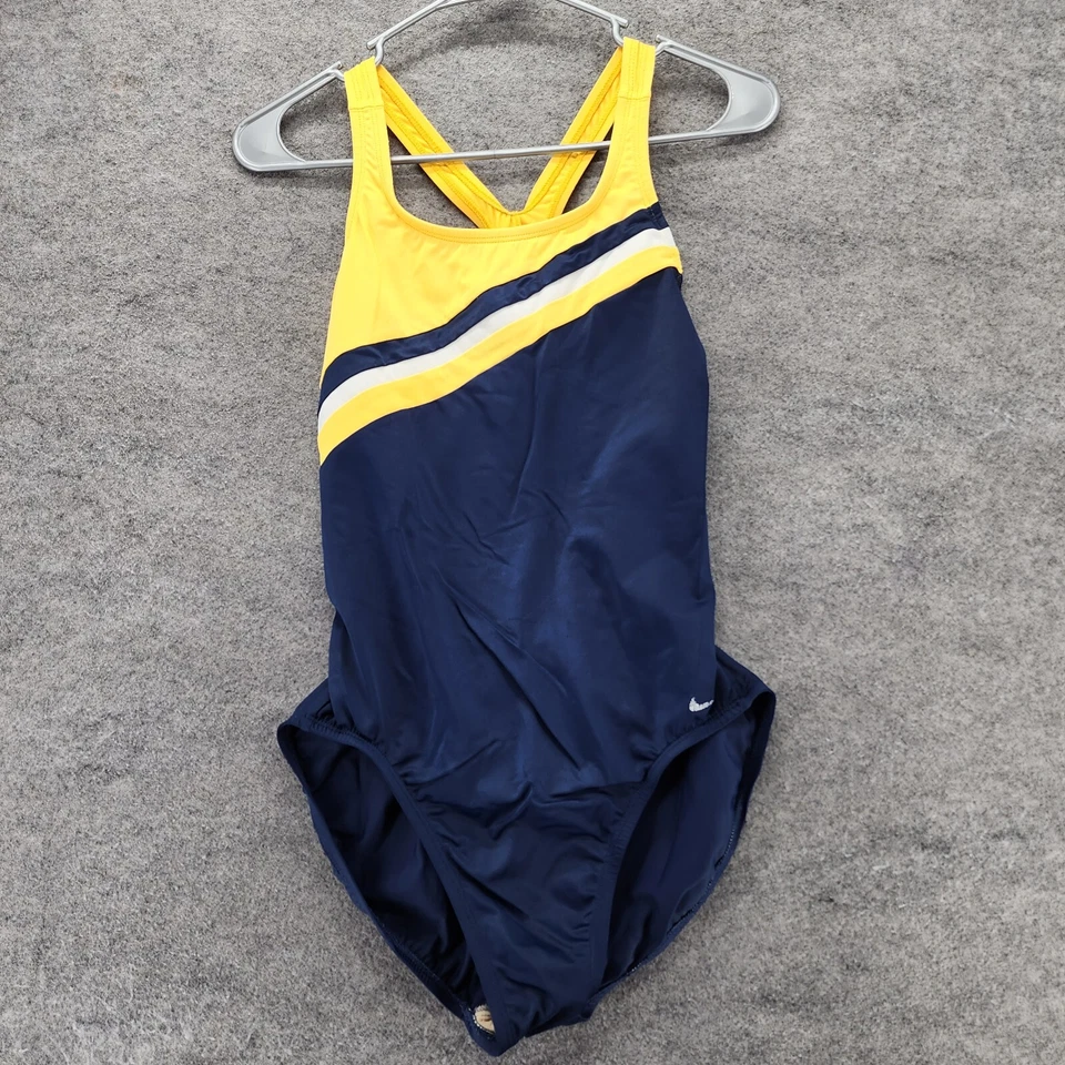 Nike One Piece Swimsuit Womens 14 Blue Yellow Swimwear - Image 1 of 4