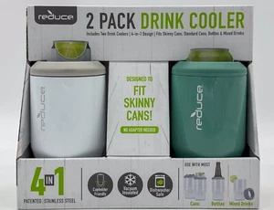 Reduce 4-in-1 Stainless Steel Bottle And Can Cooler, Green and White 2 pack, NEW - Picture 1 of 2