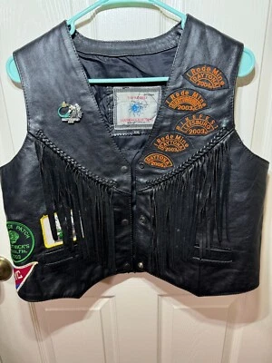 Chaqueta de motociclista de cuero con flecos negros colección de cuero Sunbelt vintage para mujer 2XL Foto 1 de 4