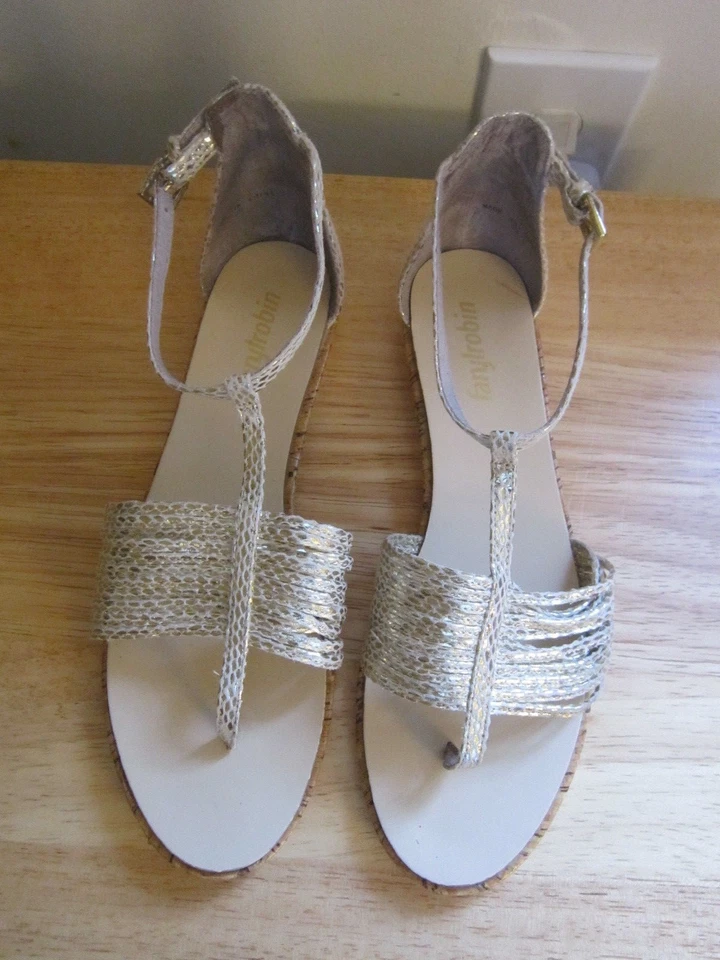 Faryl Robin Gold Sandal Strappy Shoe Ankle Wrap Anthropologie 39 EU 8 US Snake - Image 1 of 4