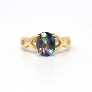 10k Gelbgold Regenbogen Grün Violett Mystic Topas Edelstein Zierliche Ring T001 - Bild 1 von 6