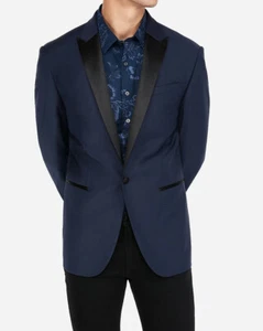 NEW EXPRESS $328 NAVY SLIM WOOL BLEND PERFORMANCE STRETCH TUXEDO JACKET SZ 42L - Picture 1 of 5