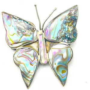 Broche Mariposa Concha Abulón Heche En México Insecto Polilla Alpaca - Imagen 1 de 5