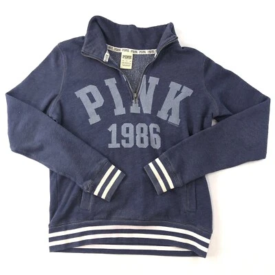 Sudadera Victorias Secret Rosa 1/4 Cremallera Mujer XS Gris Logo Gráfico Deletreado Foto 1 de 4