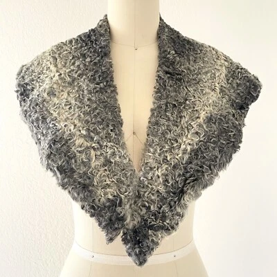 Vintage 40s 50s Genuine Gray Curly Lambs Wool Large Oversized Collar Shawl - Image 1 of 4