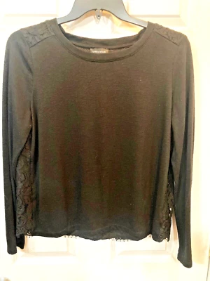 Lord & Taylor Knit Top LACE BACK Rayon & Spandex Crew Neck Pullon Glam core Sz L - Image 1 of 4