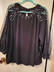 Alice Blue Women's Black Pearl Blouse Top Plus Size 3XL NWT Sexy Dressy Elegant - Picture 1 of 6