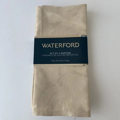 Waterford Beige Leaf Pattern Napkins Set Of 4 21” x  21” Fall Thanksgiving - Image 1 of 4