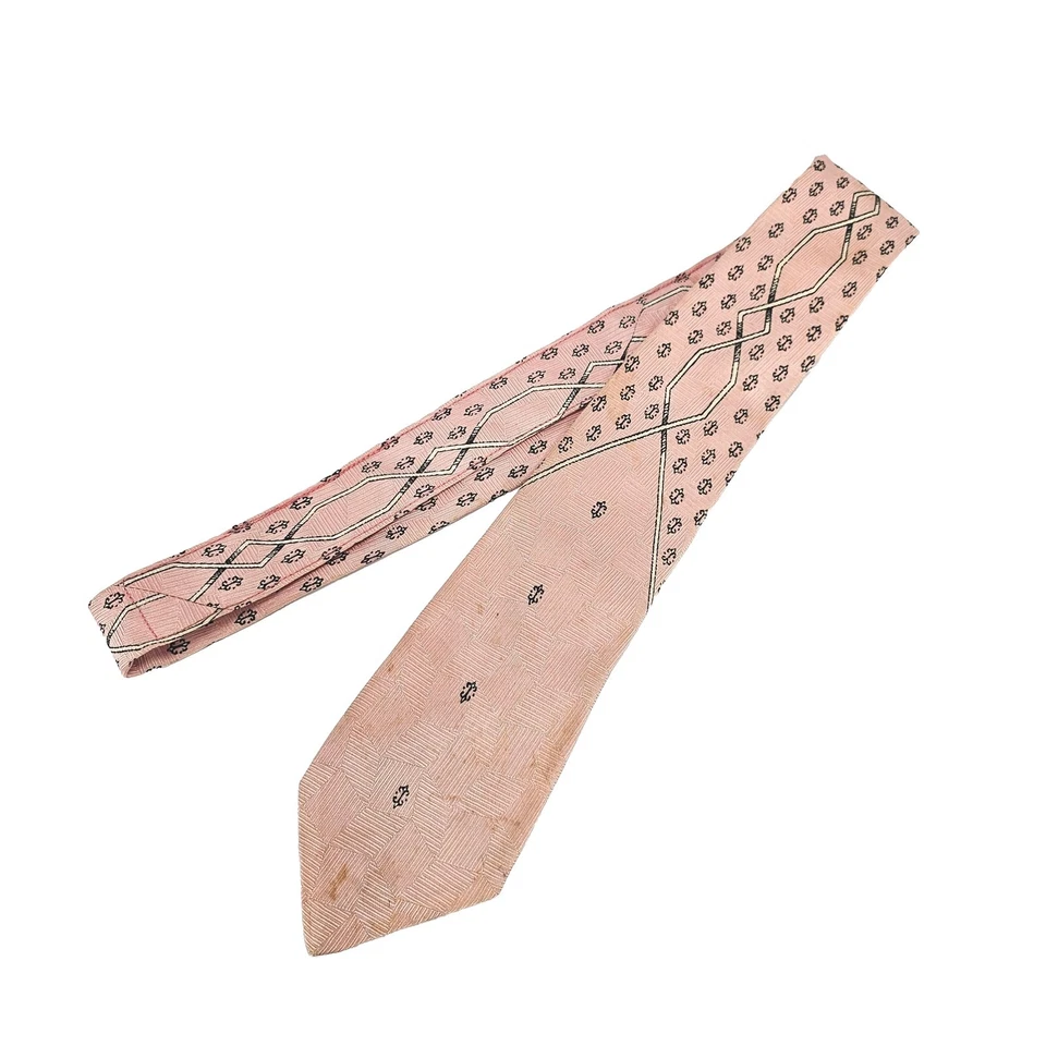 Винтажный Lanvin галстук шелк розовый черный 1970-х напечатано старинный гладкий французский тонкий тонкий - Изображение 1 из 4