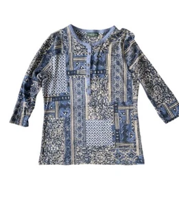 Lauren Ralph Lauren Popover Top Tee Shirt Womens Petite Blue Casual - Imagen 1 de 4