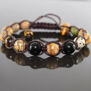 SAHARA Lapis Hombre Piedra Preciosa Shamballa Perla Pulsera, Piedra Natural Ojo de Tigre - Imagen 1 de 1